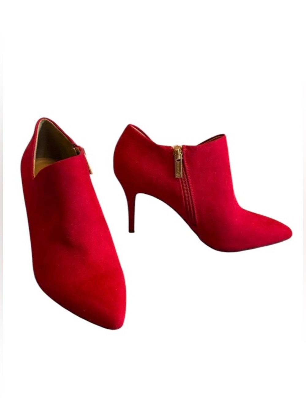Jessica Simpson Red Suede Pointed Toe Stiletto Heel Zip Ankle Booties Boots 8.5